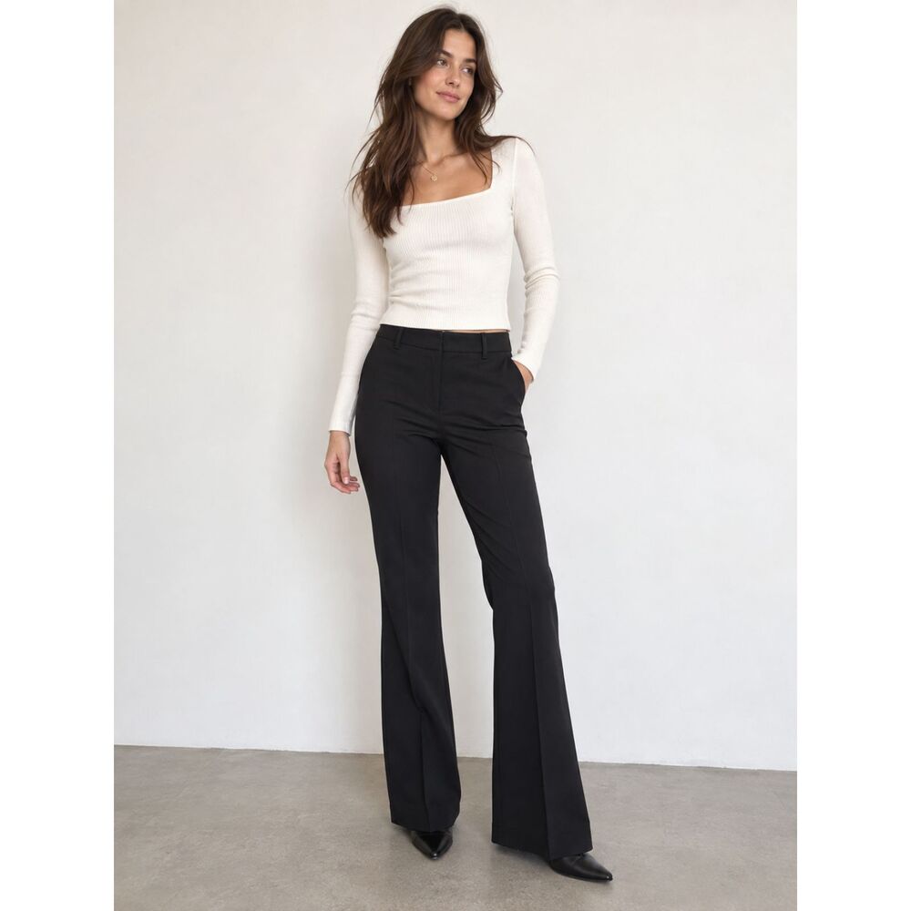 REFORMATION Flared Pleated Trouser Black Sz 2